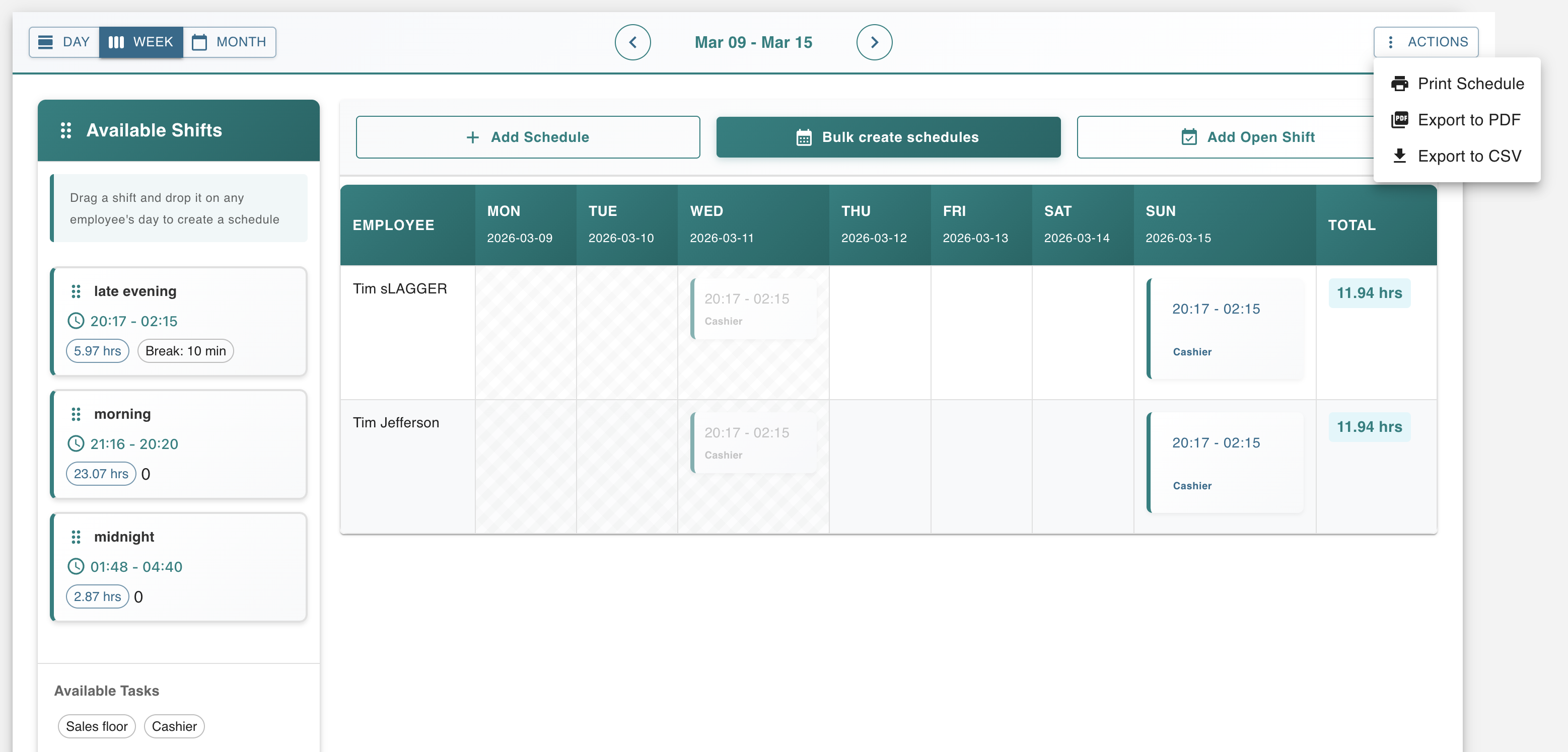 Worktrim Employee Scheduling - Drag-and-drop scheduling with shift management