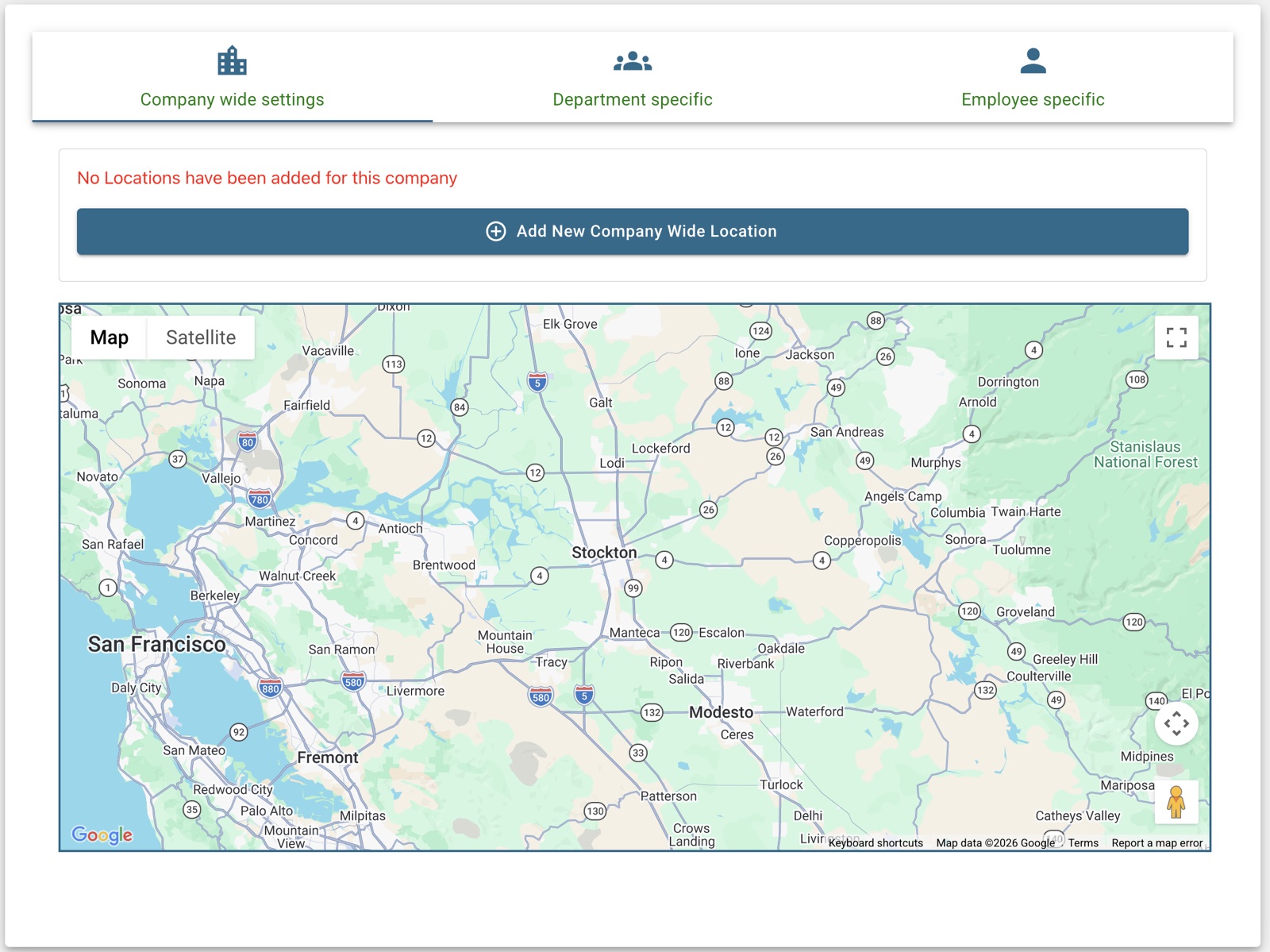 Geofence settings showing the clock-in area around a store